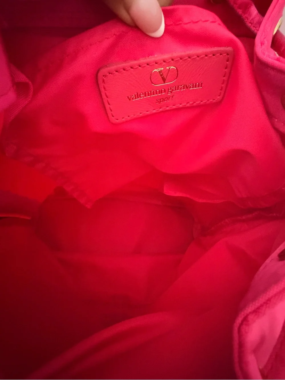 Valentino Garavani Fuchsia Drawstring Backpack with Gold-Tone Logo